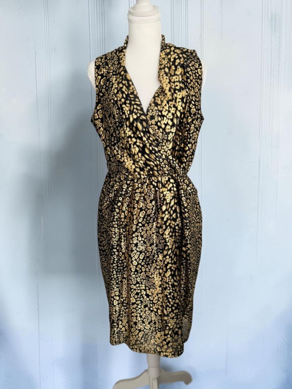 RACHEL ROY Black Gold Animal Print Cocktail Dress Size Large